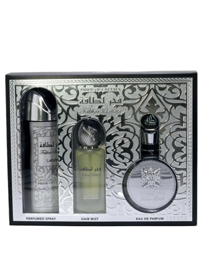 Lattafa 3 PC GIft Set Fakhar Black Perfume, Hair Mist and Deo