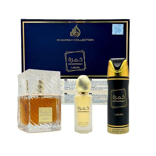 LATTAFA KHAMRAH COLLECTION GIFT SET EAU DE PARFUM 3.4FL.OZ, BODY SPRAY6.67FL.OZ