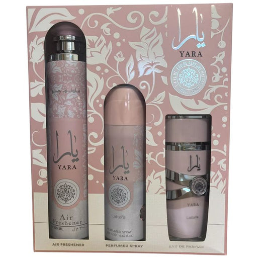 Lattafa 3 PC Yara Gift Set 100ml EDP 50ml Hair Spray 200ml